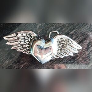Silver Star Winged Heart Belt Buckle